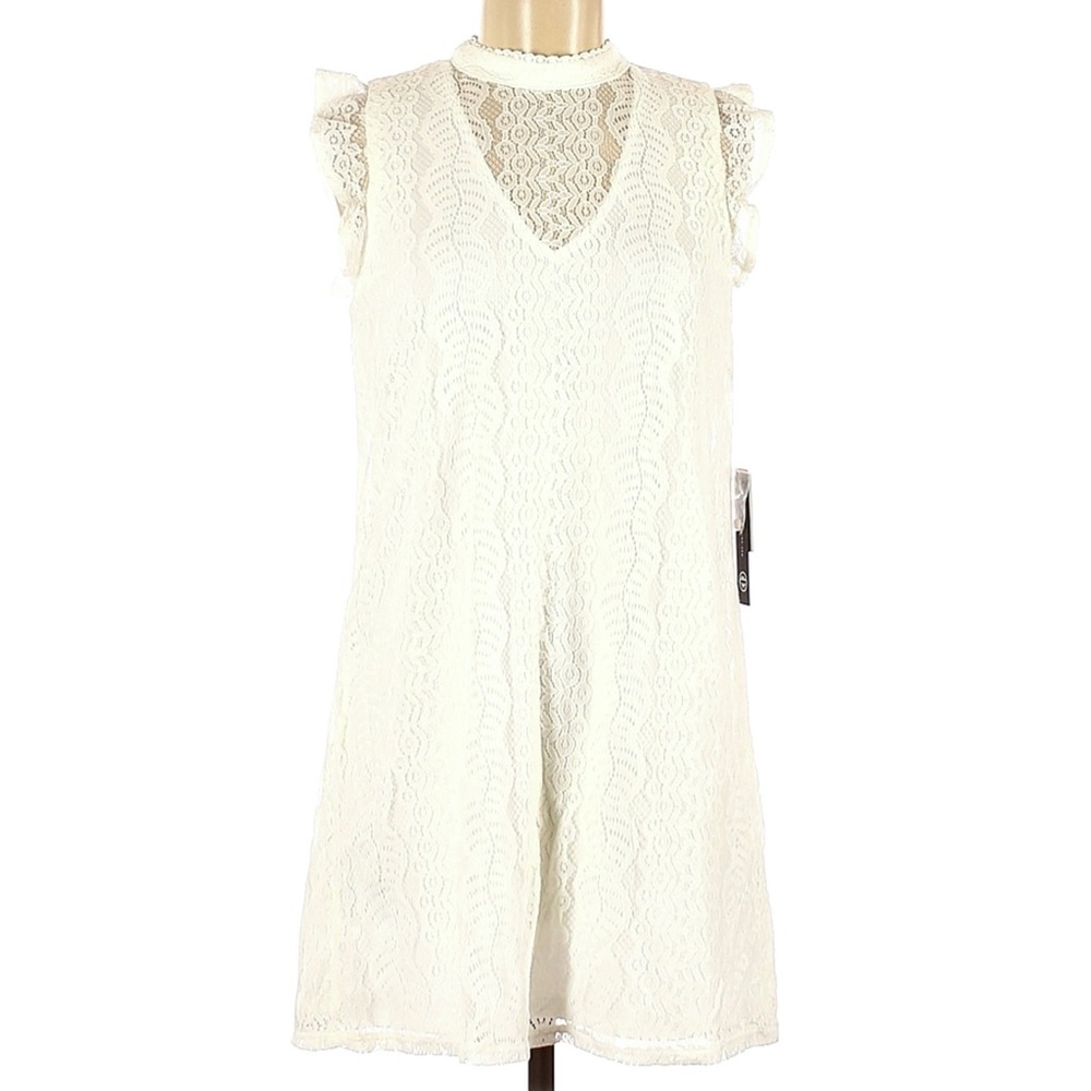 As U Wish Ruffle Sleeve White Lace Detail Dress